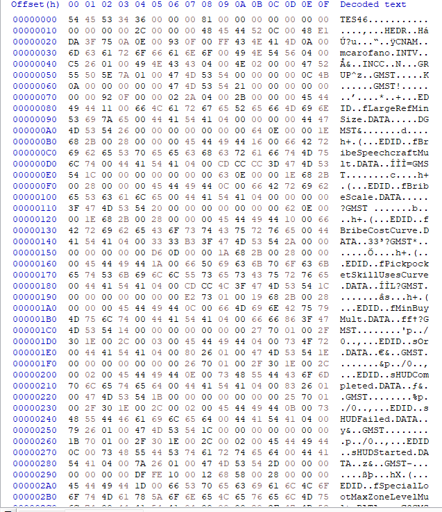 Hex editor data