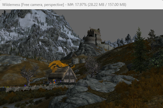 Shot of a hilly landscape and the city of Whiterun in the background